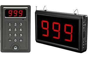 CHUNHEE Wireless Calling System Take A Number Display System Restaurant Pager System Queue Management Long Range Waiting Number System for Restaurant/Food Truck/Bank 999 numbers (1 Display+1 Numeric Keypad)