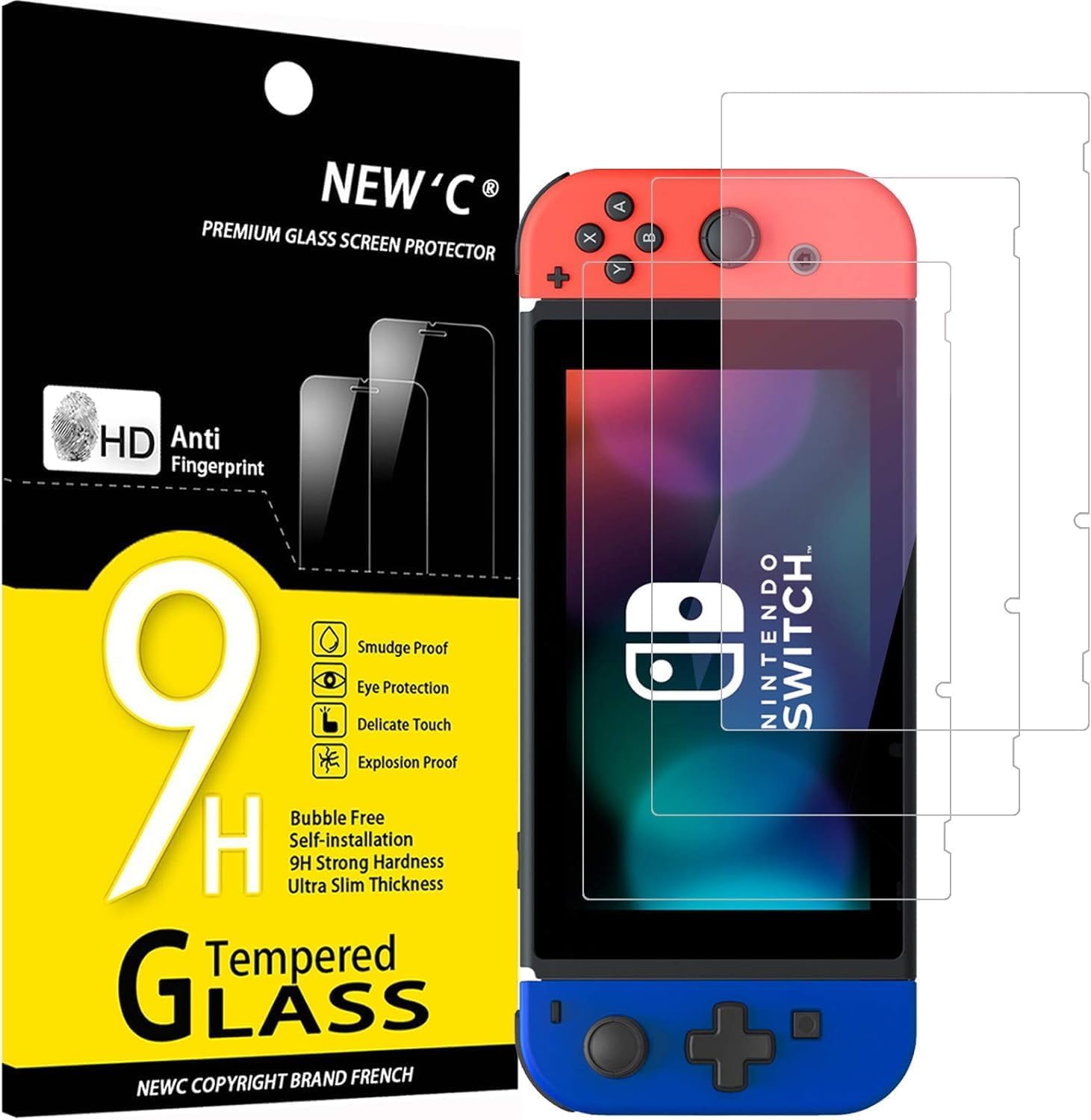NEW'C 3 Pack Designed for Nintendo Switch Screen Protector Tempered Glass, Case Friendly Scratch Resistant,Bubble-Free, Ultra Resistant