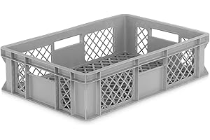 DIE BOX FABRIK Eurobox 60x40 cm in verschiedenen Höhen & Farben | Bäckerkiste, Gemüsekiste & Obstkiste stapelbar | Offene Brötchenkiste | Transportbehälter, Lagerbox (Grau, 60x40x15 cm)