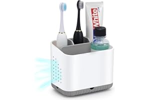 toprance Toothbrush Holder Anti-slip Electric Toothbrush Holder For Bathroom Countertop, 4 Compartments Detachable Toothbrush Caddy With Drainage For Family