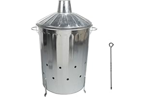 CrazyGadget® Small Medium Large Extra Large Galvanised Metal Incinerator Fire Burning Bin with Lid + Free Ash Poker (90L)