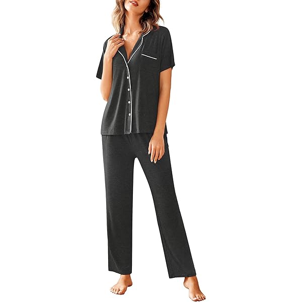 SWOMOG Damen Schlafanzug Set 2-teilig - Modal Pyjama Langarm Mit Hose