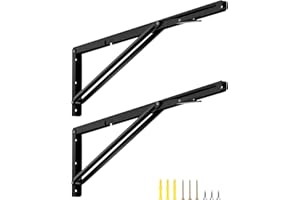 QWORK® 2 Piezas 600mm Escuadras Abatibles - Hierro Negro - para Mesa Plegable de Pared y Estante de Pared, Capacidad de Carga 150kg