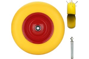 EINFEBEN Ruota per carriola 4.80 4.00-8, in gomma piena, a prova di foratura, portata 200 kg, ruota di scorta con asse, cerchione in acciaio, colore giallo/rosso