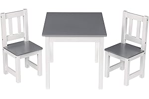 ‎WOLTU WOLTU Kindertisch mit 2 Stühlen, Tisch und Stühle für Kinder, abgerundete Kanten und Ecken, Kindersitzgruppe aus MDF, Tisch 60x48x50 cm, Stuhl 25x55x25 cm, Weiß Grau