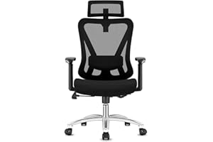 Durrafy Ergonomischer Bürostuhl, Schreibtischstuhl hat Kopfstütze, Lendenwirbelstütze, Armlehnen, Höhenverstellung, Drehstuhl mit 90°-130° Liegefunktion (Arretierbar), Belastung bis 150KG