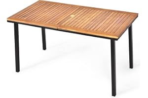 ‎COSTWAY COSTWAY Gartentisch mit Schirmloch, Esstisch für 6-8 Personen, Terrassentisch mit Tischplatte aus Akazienholz, rechteckiger Holztisch, 140 x 75 x 76 cm