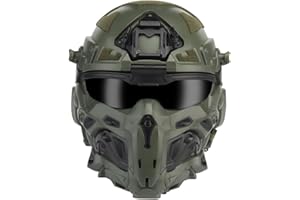 Metalakaer HL-98 Tactical Helmet with Built-in Tactical Headset, Anti-Fog Fan, Removable Anti-Fog Goggles, for Military Airgun Halloween Cosplay CS Paintball Hunting - Black CP