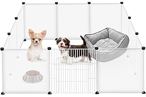 LILIIN Outdoor Enclosure 12 Pieces Pet Playpen 145 x 75 x 48 cm Plastic Mesh Enclosure with Door Guinea Pig Enclosure Outdoor Enclosure Small Animal Cage for Puppies Hamsters Hedgehog (Translucent