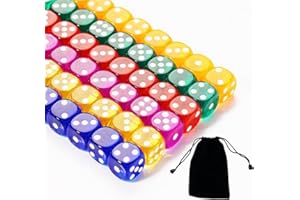 Yzmmxz Lot de 30 Dés - 16mm des Dé Dés 6 Faces des a Jouer | Translucides Coloré | 5 de Chaque 6 Couleurs