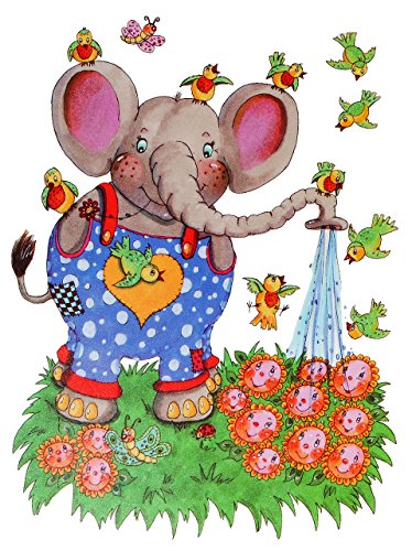 Fensterbild – Tiere – nostalgisch – Igel – Maus – Elefant – statisch haftend – Sticker Fenstersticker / z.B. für Fenster und Spiegel – Aufkleber selbstklebend wiederverwendbar – Fensterfolie Fensterdeko - 4