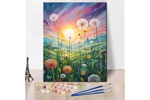 TISHIRON Paint by Numbers for Adults Dandelion DIY Oil Painting Flowers Blooming Paint by Number Kits on Canvas Dreamy Sky Sunset Paintwork Art Crafts 16"x20"(Frameless)