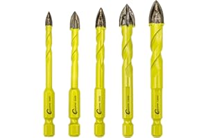 SANLEETEK Juego de Brocas Carburo - 5piezas 5/6/8/10/12mm Carburo de Tungsteno con Mango Hexagonal Cambio Rápido para Madera Plástico Mampostería Baldosa cerámica Hormigón