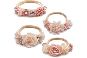 AIUOVEW 4 STÜCKE Baby Mädchen Blumenstirnbänder mit Fleckband Elastisches Nylon Haarband Neugeborenes Stirnband Baby Haarschmuck für Party Hochzeit Familienfoto