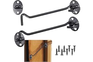 LIYUABU 2 Pezzi Gancio Finestra,Gancio per Cabina in Acciaio Inossidabile Nero,Serratura a Gancio per Cancello,con Viti di Montaggio per Cancello Del Capannone o Porta Del Garage(15cm)