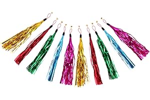 ULTECHNOVO Cat Interactive Teaser Bacchetta giocattolo: 10 pezzi in lamina metallica Tinsel con Bell Cat Teaser Ricambio Ricariche Fringe Nappe Ghirlande per Cat Kitten Play