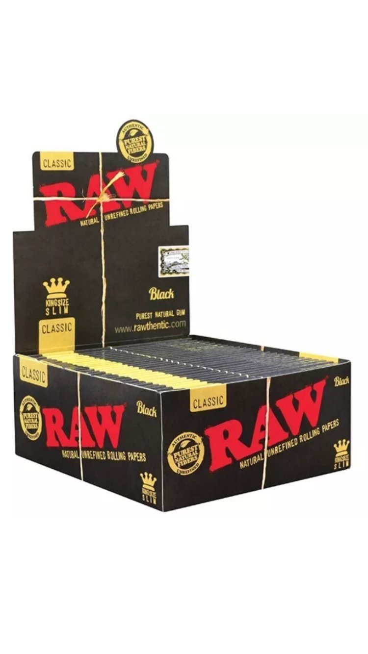 RAW 18236 Black King Size Slim Classic Ultra Thin-50 Booklets of 32 Sheets, Paper