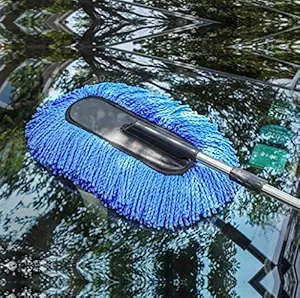 RHYMER Removable Telescopic Car Wax Drag Nano Fiber Car Wash Brush Car Dusting Tool Car Mop Wax Dash Duster Exterior Interior Cleaning Kit Car Duster 1 Pcs Set (Blue)