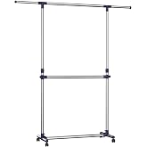 SONGMICS Elbise Askısı, Elbise Standı, Ayarlanabilir Elbise Askısı, Tekerlekli, Paslanmaz &Ccedil;elik Kaplama Boru, Llr41L, (101-16