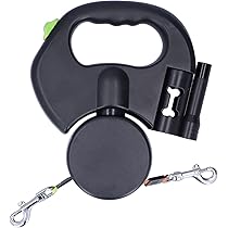 Guinzaglio Doppio Retrattile Per Cani - 2 Cordoni Da 3m, Luci Notturne, Per Cani Fino A 50lb