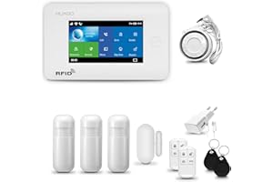 HUXGO® HXA006 Sistema de Alarma para casa WiFi + gsm con Sirena | Alarma hogar Kit con 3X sensores PIR de Movimiento, 1x Sensor de Puerta/Ventana | Control Desde el teléfono