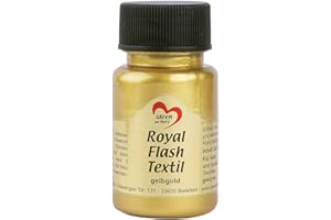 IDEEN MIT HERZ Royal Flash Textil - Colore metallizzato glitterato, 50 ml, altamente coprente, cremoso, per tessuti chiari e scuri, a base d'acqua, per dipingere e valorizzare magliette, borse, tessuti oro giallo
