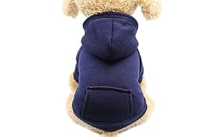 Idepet Dog Cat Hoodie Pet Warm Autumn Winter Coat Solid Color Cotton Dog Clothes with Pocket Outdoor Pullover Dog Jumpsuit for Small Dogs Puppy Teddy Poodle Chihuahua
