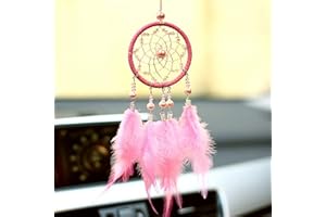 JYTDBCS Feather Dream Catcher Car Interior Rearview Pendant, Dream Catcher Charm for Wall, Bedroom Hanging Decorations (Pink)