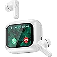 TERRIFI Touch Screen Earbuds, Wireless Earbuds with Smart Screen, Active Noise Cancelling Technology, TWS Bluetooth Earbuds, Sports Waterproof Headphones - White