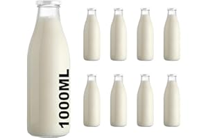 Lot de 8 Bouteilles de lait en verre à goulot large/bouteilles pour jus de fruit vides 1000 ml de boissons alcoolisées que des 1 litre de jus de lait avec capot / couvercle blanc de l'usine de slkfactory