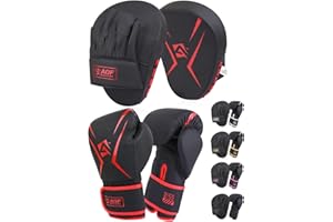 AQF Boxing Gloves and Pads - Adults & Kids Boxing Set for Kickboxing & MMA Muay Thai Punching Glove with Curved Boxing Pads for Martial Arts Training