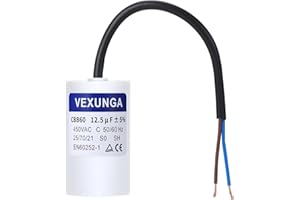 VEXUNGA CBB60 AC Condensateur 12,5uF 450V Condensateurs de Démarrage Moteur Volet Roulant 12,5 MFD 450VAC SH 40x70MM 50/60Hz Avec Fil pour Pompe Piscine
