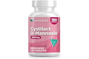 WESALYS D Mannosio Puro 2000mg | Cistite, CYSTILACT® - 180 CAPSULE con Mirtillo Rosso, Probiotici ed Acido ialuronico | per Candida e Infezioni delle Vie Urinarie | 100% Vegan