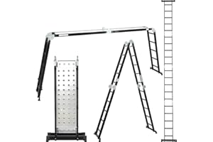 ALDORR Professional Folding Combination Ladder 4x5 Rungs with Stabiliser Bar & Click-Lock Hinges | Multi-Purpose Ladder with Platform | Max 150kg