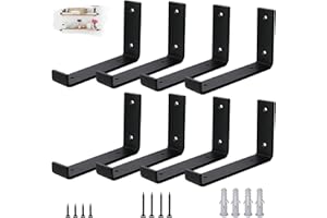 VTOPVMAX Pack de 8 Soporte Estanteria Pared para Balda Flotante - Escuadras Metalicas 0,5 cm de Espesor, Soporte Baldas Pared Industrial en Color Negro Moderno para Estanterias de Diseño, 20 cm