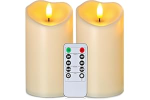 Homemory 6”x3” Outdoor Waterproof Flameless Candles, LED Candles, Battery Operated Candles with Remote and Timers, Electric Fake Plastic Pillar Candles, Ivory, Set of 2
