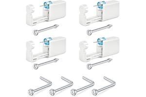 NIUSIMAN 4 Set pistola piercing naso Oro Argento pistola piercing naso usa e getta con 4 borchie intercambiabili sicura sterile Set strumenti professionali pistola per piercing naso uso domestico