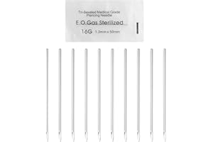 kuou 10 Pieces 16G Sterilized Disposable Body Piercing Needles