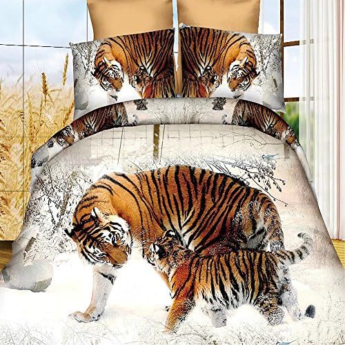 4Pcs Snow Winter Tiger 3D Bedding Set Animal Prints Duvet Cover Set Double Size