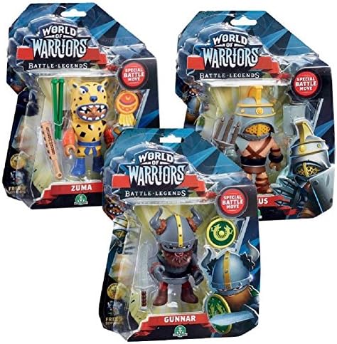 3 PACK WORLD OF WARRIORS BATTLE LEGENDS ACTION FIGURES - 1 Each of Gunnar , Crixus and Zuma