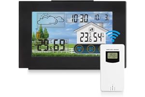 Achort Wireless Weather Station with Outdoor Indoor Sensor, Digital Thermometer Hygrometer, Alarm Clock, Weather Forecast, Touch Control LCD Digital Weather Station for Home Office Bedroom Garden