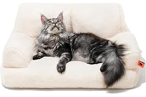 MEWOOFUN Grand lit pour Chat, 66 x 48 cm, canapé-lit Moelleux et Mignon pour Chiens de Taille Moyenne et Petite, lit Tendance avec Fond antidérapant (Blanc)