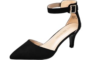 DREAM PAIRS Womens Court Shoes Pointed Toe Low Kitten Heel Ladies Pumps Ankle Strap Dress Sandals