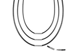 JADIVE 3 Cadenas de Cuero Cordón Trenzado de Colgante Negro Collar de Cuero Falso con Cierre de Acero Inoxidable Collar Básico Personalizable para Regalo Hombre San Valentín con Bolsa Terciopelo