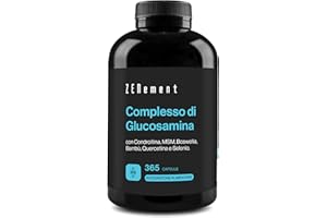 Complesso di Glucosamina con Condroitina, MSM, Boswellia, Bambù, Quercetina e Selenio - 365 Capsule, Fornitura per 6 Mesi, Formato in Capsule - Senza Additivi, Senza OGM - Zenement
