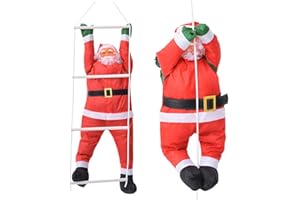 ELAELA Santa Claus Colgante de Navidad de Papá Noel, muñeco Colgante, Escalera, Cuerda, Escalada, árbol de Año Nuevo, decoración Colgante para árbol de Navidad 50cm (con Escalera)