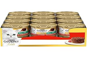 Purina Gourmet Gold - Tartaletas con Verduras húmedas y Gatos con Carne y Tomate, 24 latas de 85 g