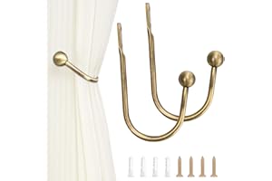 MAKLOEE 2 Pcs Metal Curtain Holdbacks, Curtain Tie Backs Hooks with Screws Curtains U-Shaped Hook Wall Mounted Window Curtain Holder Hooks, Drapery Holdbacks for Fixed Curtain or Hanging Items