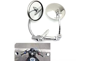 EVOMOSA Rétroviseur latéral universel pour moto, rétroviseurs ronds chromés, rétroviseurs d'extrémité de barre pour moto Chopper Scooter café Racer
