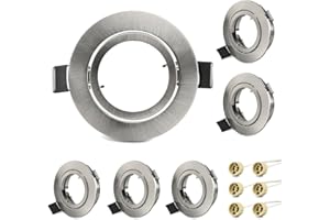 ‎KYOTECH LED Einbaustrahler 6 Pack GU10 Schwenkbar led Einbauleuchte in Edelstahl gebürstet Optik, Einbaurahmen für LED/Halogen Leuchtmittel Inkl. GU10 Fassung, Rund(Ohne Leuchtmittel)